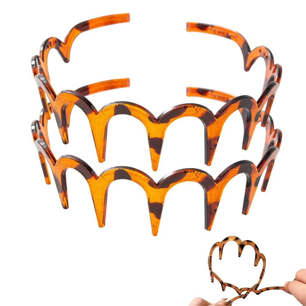 2025 New U Shape Fashion Tooth Hair Comb Headband, High Cranium Head Bands for Women's Hair, Reversible Headbands with Teeth, Zig Zag Headbands for Women (2-Amber)