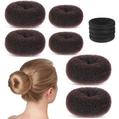 6 Pcs Donut Hair Bun Maker Set Sock Bun Doughnuts for Ballet Style Buns Hair Buns Shaper Set with Large Medium Hairs Accessories with 4 Elastic Bands for Ladies Women (Brown)