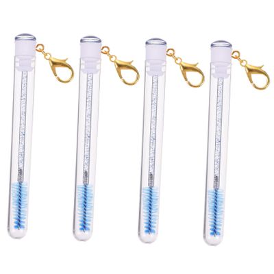 Didiseaon 4pcs Eyelash Brush Keychain with Rhinestone Plastic Mascara Wands for Women Travel Friendly Eyebrow and Eyelash Tube Applicators for Beginners and Makeup Artists