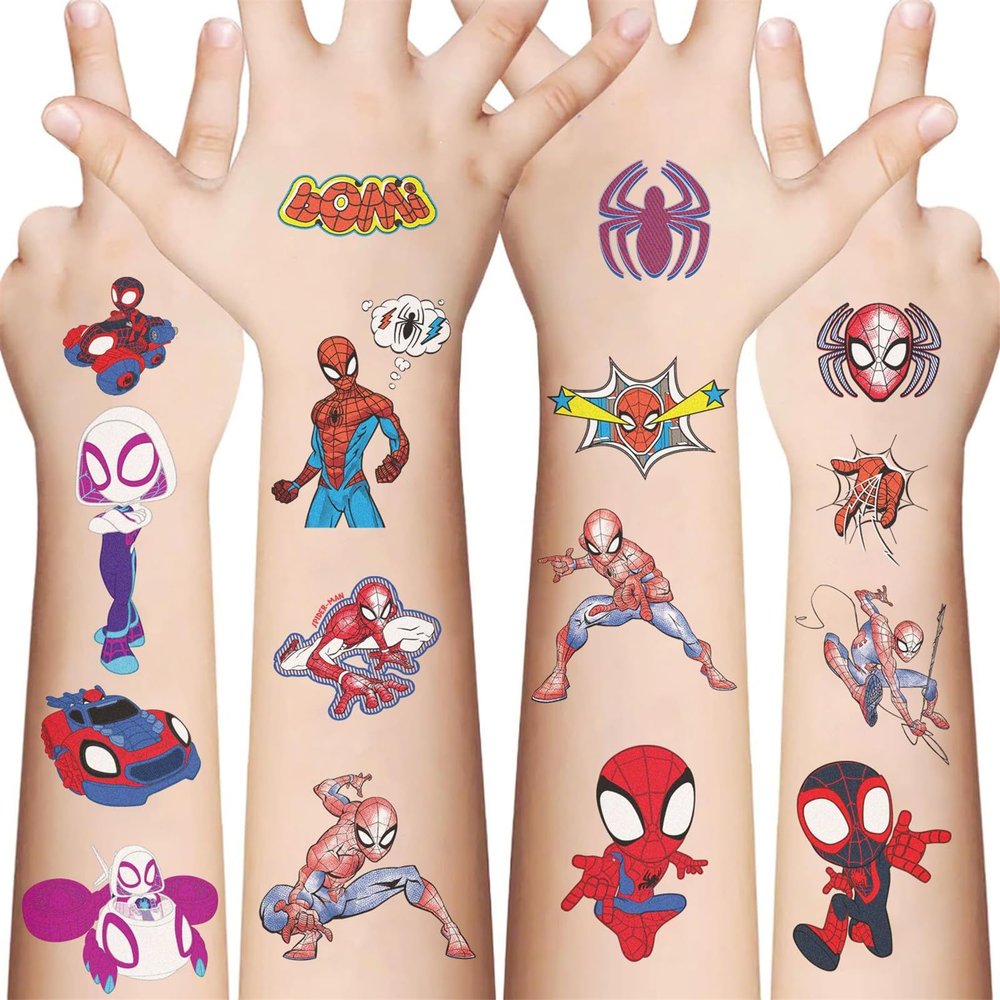 10 Sheets Spider-Man Temporary Tattoos Stickers Mixed Style Body Art Temporary Tattoos Fake stickerfor Classroom Reward Birthday Party Event Decor (Superhero)