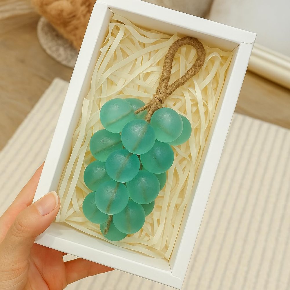 Grape Soap on a Rope  Handcrafted Grape-Shaped Bar for Face, Body & Hands Natural Cold Process Artisan Soap, Decorative Gift for Shower, Bathroom, or Home Display (1, Blue)