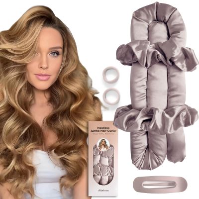 BLINKEEN Jumbo Heatless Hair Curler Set-Satin Heatless Curls Overnight, Jumbo Curling Rod Headband, No Heat Curlers To Sleep in (Lavender Gray)