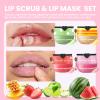 JUYANGYAN 4 PCS Lip Scrub and Mask Set, Strawberry Watermelon Lip Exfoliator Scrub, Moisturizing Lip Balm for Dry Lips, Reduce Lip Lines view 2
