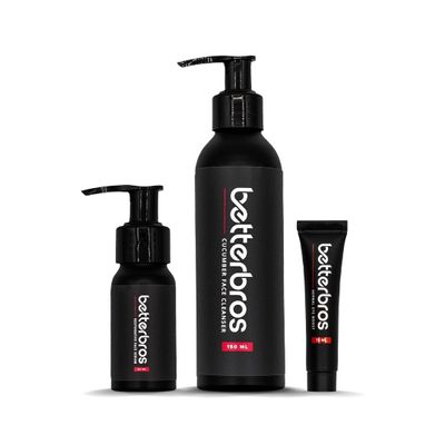 BetterBros Essentials Skin Care System for Men - Cucumber Face Cleanser, Restorative Face Serum, Herbal Eye Boost