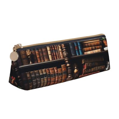 FZQVSLCM Pencil Case Leather Pen Bags Travel Makeup Bag Books on the Bookshelf Toiletry Bag Portable Cosmetic Bags Coin Purse