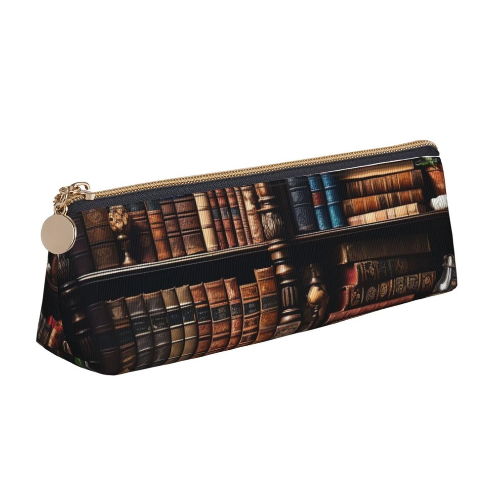 FZQVSLCM Pencil Case Leather Pen Bags Travel Makeup Bag Books on the Bookshelf Toiletry Bag Portable Cosmetic Bags Coin Purse