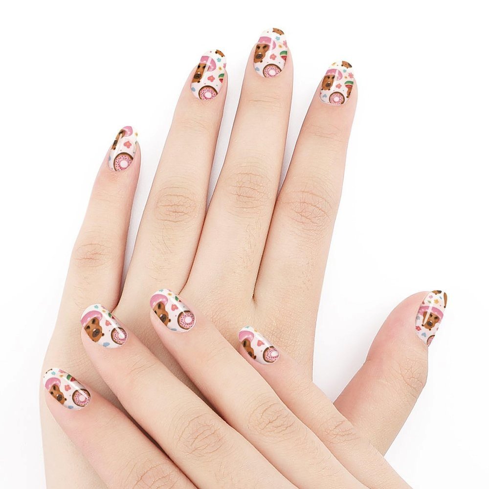 Waterproof Membrane Nail Art Stickers Nail Decals Nail Decorations for Salon Nails Accessories (5 Sheets Cute Capybaras Nails Stickers Decals)