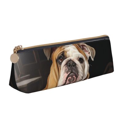 FZQVSLCM Pencil Case Leather Pen Bags Travel Makeup Bag English-Bulldog Toiletry Bag Portable Cosmetic Bags Coin Purse