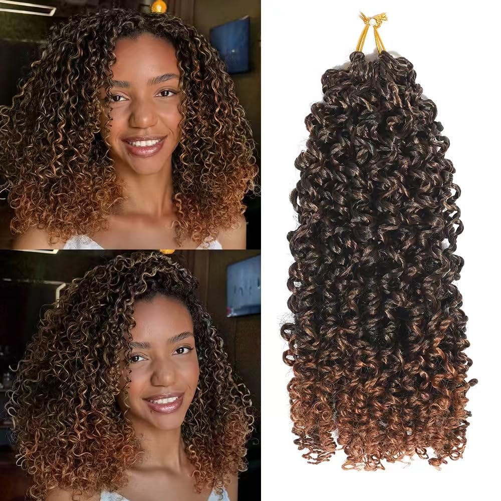 10 Inch Yanky Twist Crochet Hair for Black Women 7 Packs Pre-looped Mini Passion Twist Hair Short Boho with Curly Ends Synthetic Kinky Brown Spring Twist Crochet Hair10 Inch,OT30#)