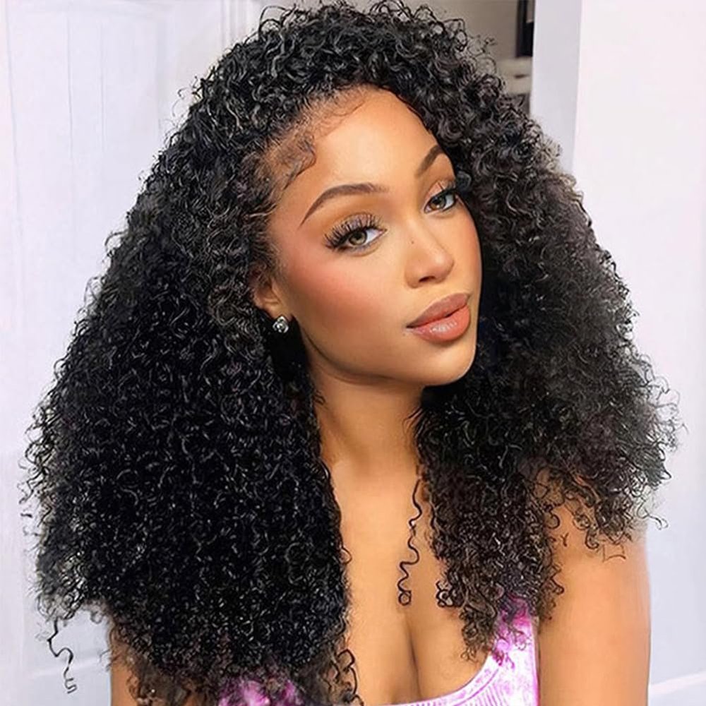 22 inch Curly Half Wig Human Hair for Black Women,Kinky Curly Half Wigs Human Hair ,Seamless Flip Over All Hairstyles In One Headband Wig with Drawstring,Wear and Go Wigs for Black Women 200% Density