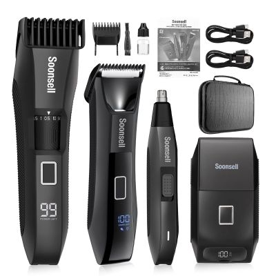 Soonsell Manscape Beard Trimmer for Men,IPX7 Waterproof 4 in 1 Men's Grooming Kit,Ball Shaver,Nose Hair Clippers,Electric Razor,Hair Clippers for Men,LED Display,Wet/Dry Trimmer