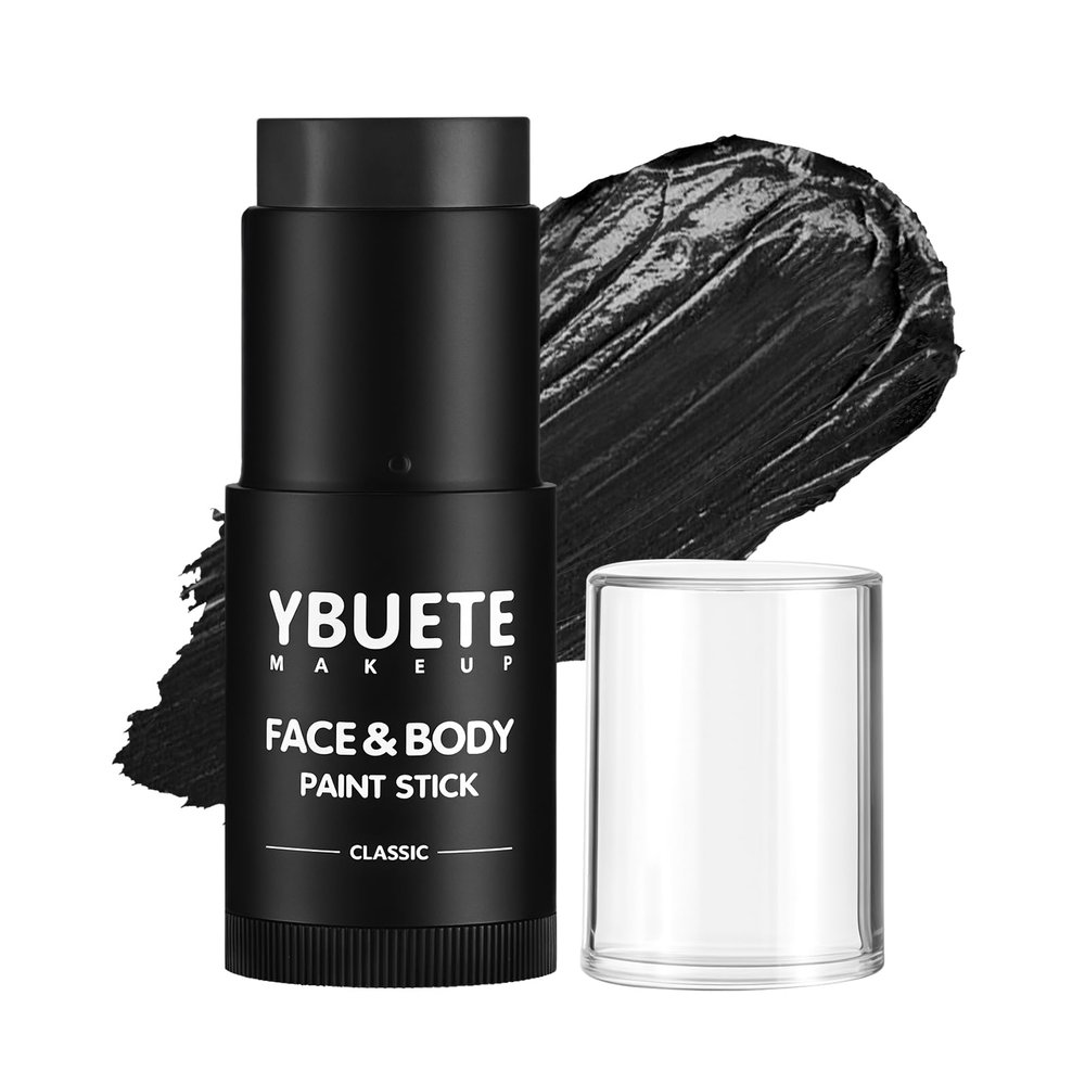 YBUETE Black Oil Based Face Body Paint Stick, Non-toxic Full-coverage Face Painting for Halloween Skeleton Zombie Joker Vampire Goth Cosplay Makeup, Waterproof Cream Black Body Painting for Adults