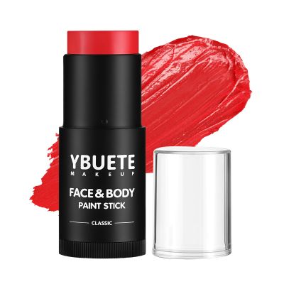 YBUETE Red Oil Based Face Body Paint Stick, Non-toxic Full-coverage Face Painting for Halloween Cosplay SFX Makeup Clown Joker Demon Vampire, Waterproof Cream Red Eye Black Stick for Costumes Party