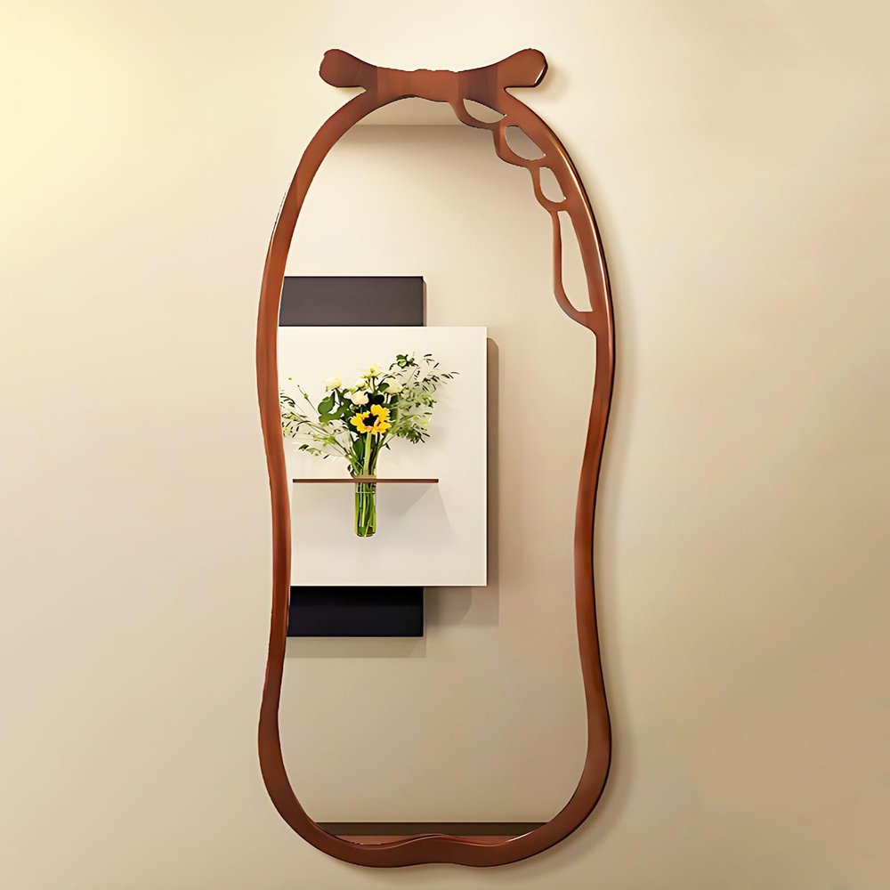 63" X 22" Irregular Vanity Mirror, Wood Frame Full Length Mirror Hanging Or Leaning Against Wall