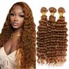 Xddnamei Augfst Virgin Weave Human Hair Bundles 300g Color 30 Light Brown Deep Wave Bundles Human Hair 10 12 14 Inch 11A Unprocessed Soft Sewn In Quick Weave Hair Bundles for Black Women view 1