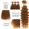 Xddnamei Augfst Virgin Weave Human Hair Bundles 300g Color 30 Light Brown Deep Wave Bundles Human Hair 10 12 14 Inch 11A Unprocessed Soft Sewn In Quick Weave Hair Bundles for Black Women view 3