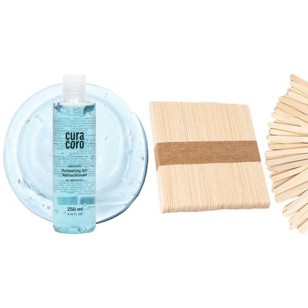Curacoro Small Waxing Sticks & Post Wax Gel for After Wax Care - Eyebrow, Lip, Nose, Body Hair Removal & Revitalize, Calm Skin After Waxing Treatment