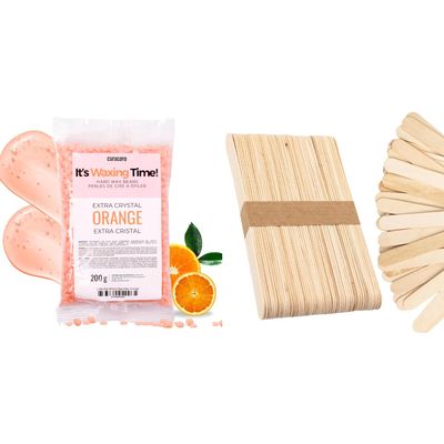 Curacoro Medium Waxing Sticks & Orange Wax Beads - Smooth Full Body Hair Removal & Precision Application for Face, Bikini & Sensitive Areas