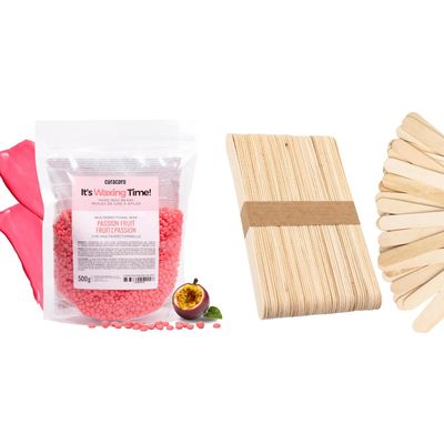 Curacoro Passion Fruit Wax Beads & Medium Waxing Sticks - Smooth Full Body Hair Removal & Precision Application for Face, Bikini & Sensitive Areas