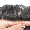 Fine Mono Mens Toupe Remy Human Hair System Clear Poly Skin Around Hairpiece Monofilament Wig Durable PU Hair Replacement 5''x7''120% Light Medium To Medium Density,#1B30 Natural Black With 30% Gray view 4