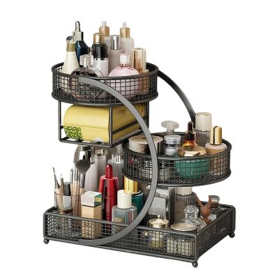 4 Tier Makeup Organizer Countertop, Large Metal Cosmetic Display Case, Bath Bedroom Skin Care Storage Shelf for Brushes/Eyeliner, Lipsticks, Skincare,(Black)