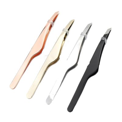 MENGKK Tweezers Stainless Steel Eyebrow Curlers Eyelashes Double Eyelid Stickers Makeup Eyebrows Oblique Mouth Tweezers Eyebrow Pliers Tool(Pink)