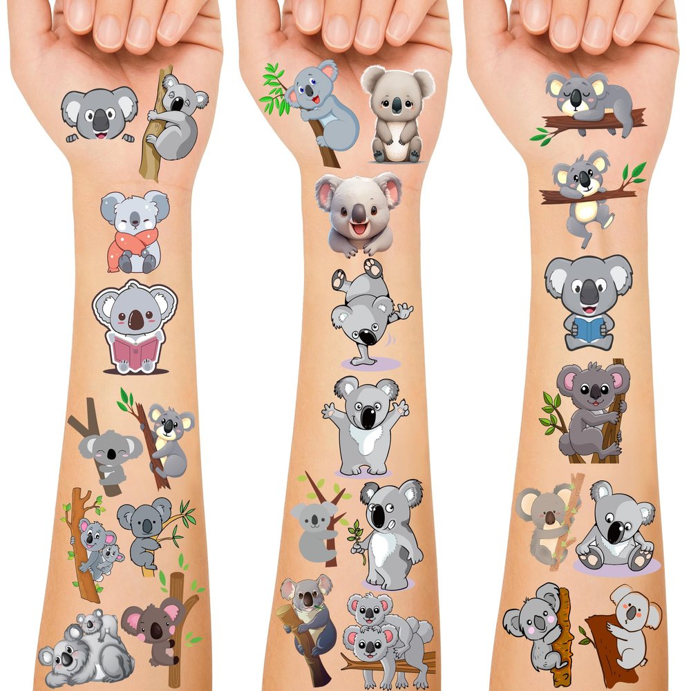 200+PCS Koala Theme Tattoos Temporary Stickers Wild Animals/Jungle Animals Birthday Party Favors Supplies Decorations Tattoo