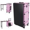 DOPERFE Rolling Manicure Table Workstation w/LED Mirror, Lockable Organizer & Bluetooth Speaker - Aluminum Pull Rod, Pink(Pink) view 1