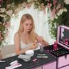 DOPERFE Rolling Manicure Table Workstation w/LED Mirror, Lockable Organizer & Bluetooth Speaker - Aluminum Pull Rod, Pink(Pink) view 2