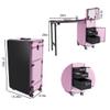 DOPERFE Rolling Manicure Table Workstation w/LED Mirror, Lockable Organizer & Bluetooth Speaker - Aluminum Pull Rod, Pink(Pink) view 3