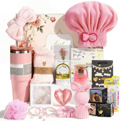 Birthday Valentines Day Gifts for Her, 21PCS DIY Photo Pop Up Box Get Well Soon Gifts Baskets for Women, Spa Care Package After Surgery Feel Better Inspirational Mother's Day Gift for Mom Wife Grandma