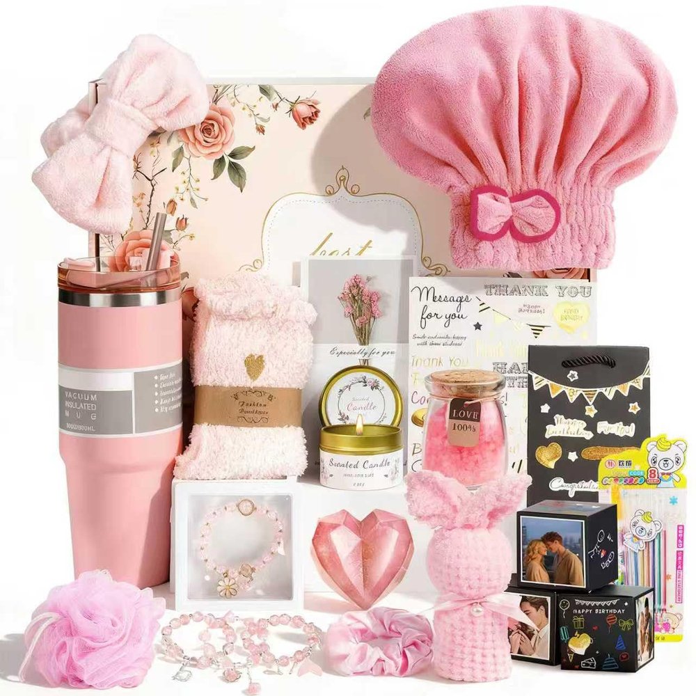 Birthday Valentines Day Gifts for Her, 21PCS DIY Photo Pop Up Box Get Well Soon Gifts Baskets for Women, Spa Care Package After Surgery Feel Better Inspirational Mother's Day Gift for Mom Wife Grandma