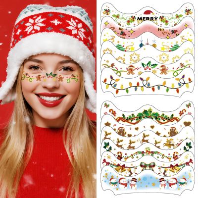 12 Pairs Christmas Face Makeup Patches, Xmas Tree Santa Claus Eyeliner Stickers Decals Snowman Small bell Temporary Tattoo for Women Girls Fake Tattoos, Christmas Stocking Stuffers Party Supplies