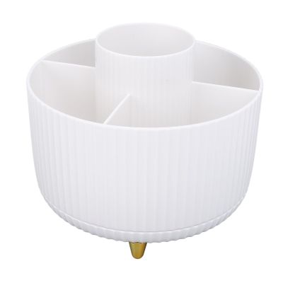 360 Degree Rotate Makeup Brush Holder, 5 Slots Makeup Brush Cup Bathroom Vanity Desktop Organizer with Premium Wheels, Ideal for Makeup Tools, Study Tools, Living Room Storage