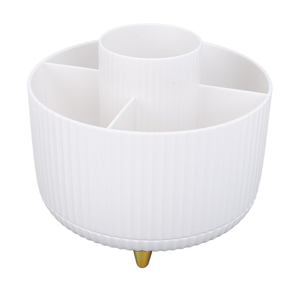 360 Degree Rotate Makeup Brush Holder, 5 Slots Makeup Brush Cup Bathroom Vanity Desktop Organizer with Premium Wheels, Ideal for Makeup Tools, Study Tools, Living Room Storage