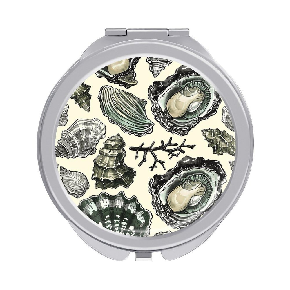 NFKHbous Oysters and Shells Makeup Mirror for Girls Small Portable Wallet Mirror for Camping,Home,Office, Good for Gift