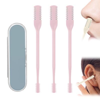 Nasal Hair Cutter, 2-in-1 Nasal Hair Cutter with Cleaning Brush,2025 Upgrade Manual Nasal Hair Cutter, 360 Rotating Nose Trimmer Remover Tool, Double Sided Nose Hair Knife for Women Men (Pink, 3PC)