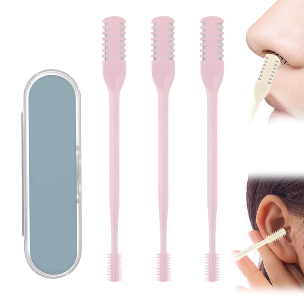 Nasal Hair Cutter, 2-in-1 Nasal Hair Cutter with Cleaning Brush,2025 Upgrade Manual Nasal Hair Cutter, 360 Rotating Nose Trimmer Remover Tool, Double Sided Nose Hair Knife for Women Men (Pink, 3PC)