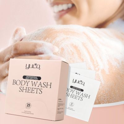 YUCO Travel Body Wash Sheets Travel Pack 25 Sheets,Individual Sachet,for Body Wash,Camellia Japonica Scent,For Gym,Camping,Vacation,Hotels,Hospital,Business Trip,Flight Travel Essentials