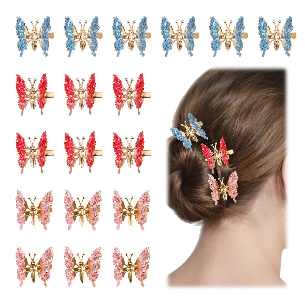 18 Pcs Butterfly Hair Clips for Girl Metal Moving Butterfly Hair Accessories Cute Hair Barrettes Aesthetic Shiny Butterflies Claw Clips for Women Thick or Thin Hair, Headwear Gifts for Party Decor