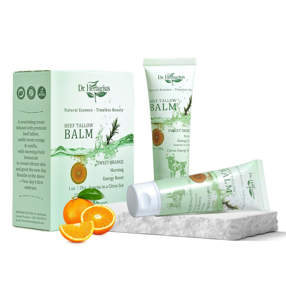 Beef Tallow for Skin 3 In 1 Travel Size Organic Tallow Face Moisturizer, Hand Lotion & Body Cream, Suitable for Dry & Wrinkled Skincare, 100% Natural, Deep Hydration, Sweet Orange, 2*1Oz.