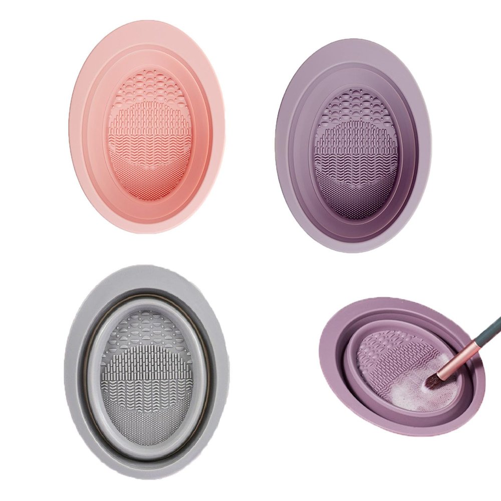 ArrErr 3 Pack Makeup Brush Cleaner Mat Foldable Silicone Makeup Brush Cleaner Bowl Pads Portable Scrubber Cleaning Tool for Makeup Brush Set Foundation Powder Concealers Eye Shadows Makeup Brushes