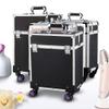 SDVantage Toolbox for Home Aluminum Alloy Toolbox Multifunction Rolling Cosmetic Case Train Case Makup Trollry Beauty Toolbox Multi-Layer Trays Large Travel Cosmetic Box Tool Case view 2