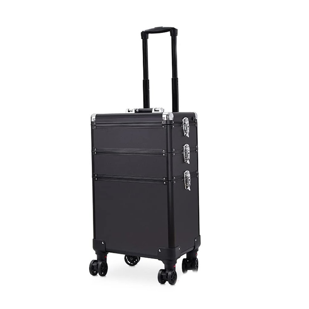 Beauty Makeup Barber Box Wheel Black Aluminum Box Light and Barber Box Trolley Cosmetics Tool Box (Color : Svart, Size : 35 * 25 * 63Cm) (Svart 35 * 25 * 63Cm),Svart35*25 * 63Cm