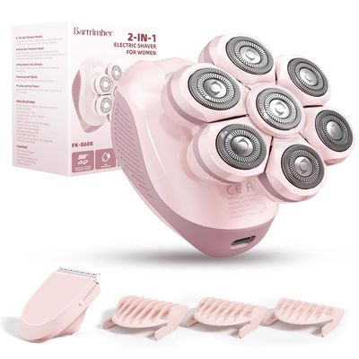 Bartrimber 7D Electric Razors for Women: 2-in-1 Electric Shaver Trimmer for Ladies Flawless Legs & Full Body & Bikini - Waterproof Wet Dry Shaver w/LED Light & Travel Cap - Birthday Gifts for Wife Her
