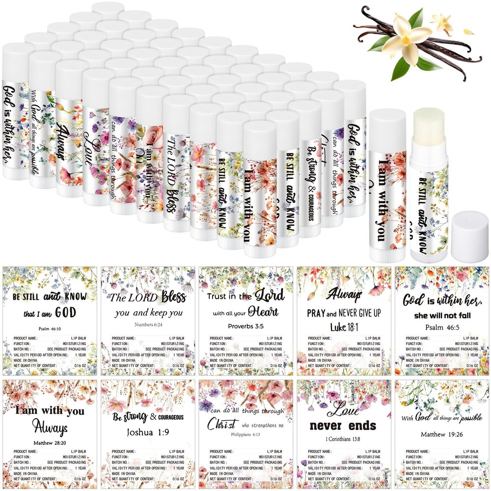 50 Pack Christmas Christian Gifts Bulk for Women Men Religious Lip Balms Bulk Church Party Favors Christmas Party Gifts Stocking Stuffers Bible Verse Study Supplies for Employee Staff Coworkers