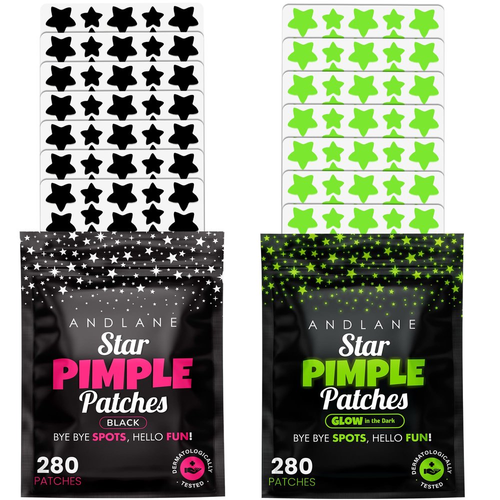 Andlane 280 Pcs Black + 280 Pcs Glow in the Dark Star Pimple Patches