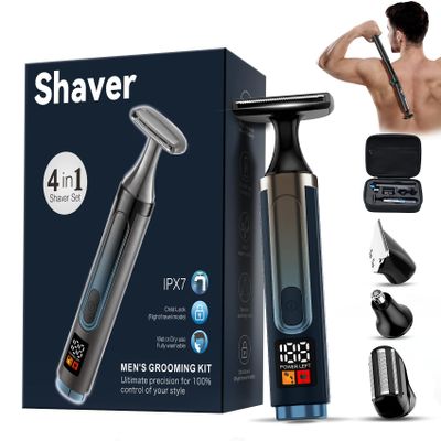 WUXO 2025 Upgraded Back Shaver for Men, LED Display Mens Back Shaver with Travel Case, Rechargeable with Long Handle, Safety Lock, IPX7, Multi-Functional Back Trimmer for Men,(Dark Black)