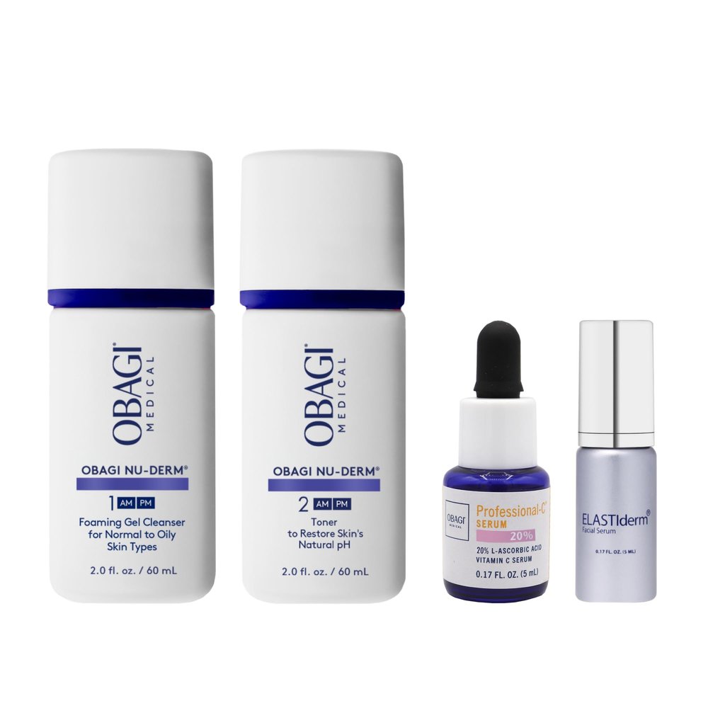 Obagi Bestsellers Travel Skincare Set  Travel Friendly, Anti-Aging Skincare Gift Set for All Skin Types; Includes Facial Cleanser 2oz, Toner 2oz, Vitamin C Serum .17oz & Firming Facial Serum .17oz