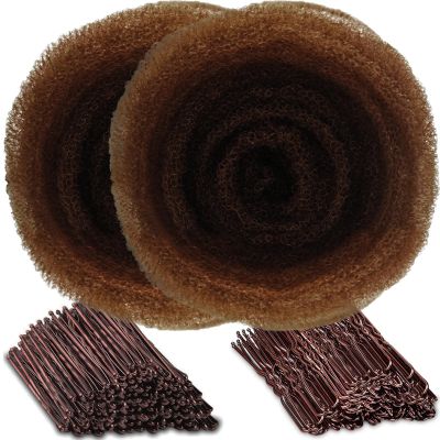 2Rolls Each 5inch70inch Hair Sponge for Updo with 100Pcs Hairpins, Hair Padding for Volume Insert, Filler Donuts for Updos,Volume Bumps Tool (Light Brown)